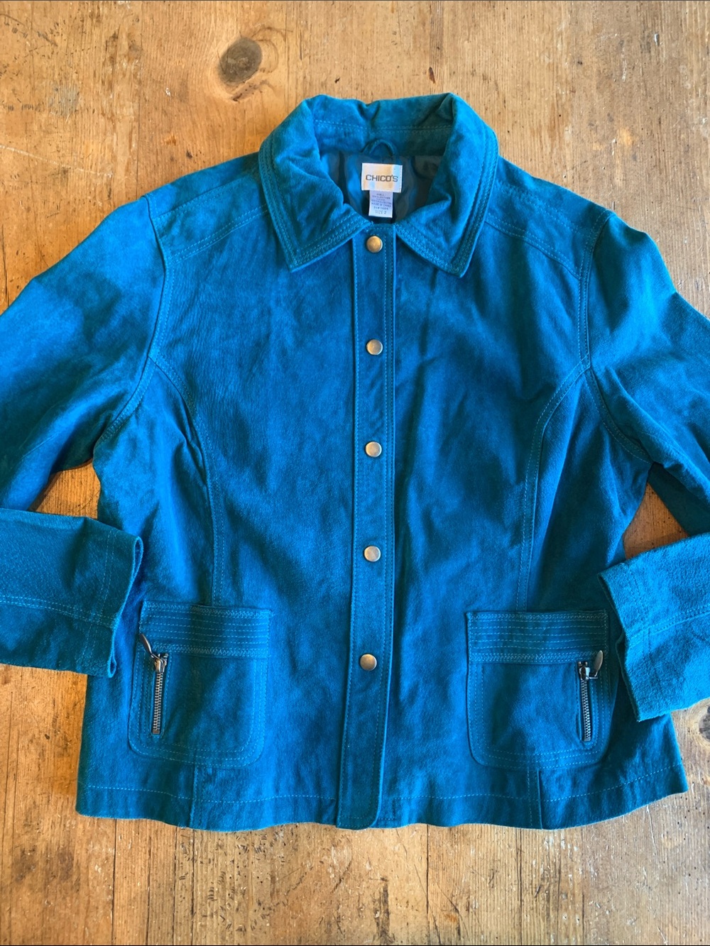 Chico's Teal Suede Snap Jacket - Picture 3 of 16